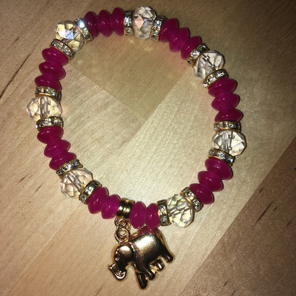 Elephant Luck & Fortune Bracelet (Hot pink/gold)